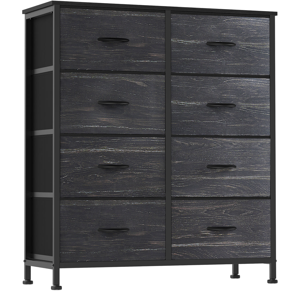 Aeelleea Black Wood Grain Tall Dresser Fabric Storage Tower with Wooden Top
