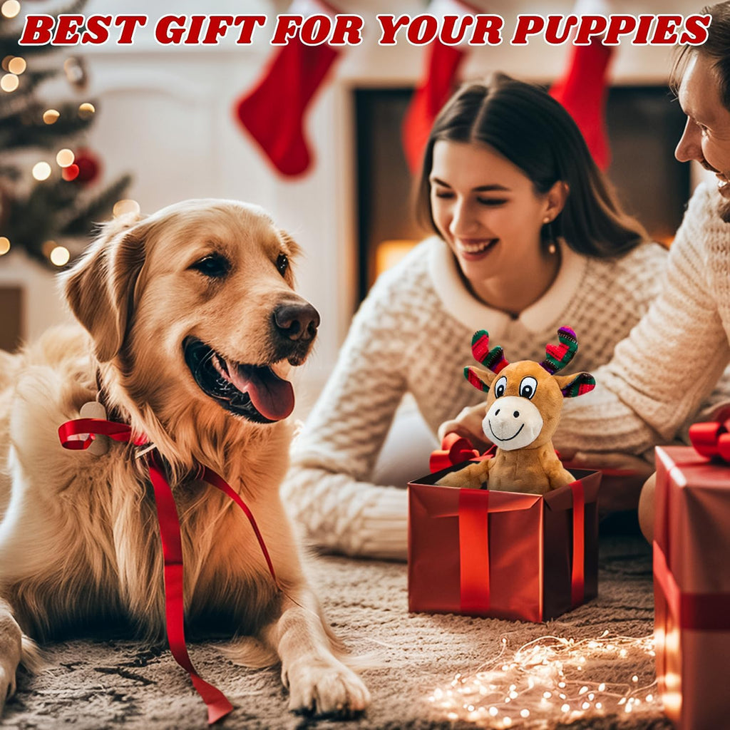 ZippyPawsDog Christmas Reindeer Plush Toys with Squeaker, Soft Pet Teeth Toys for Small & Medium Dogs
