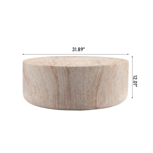 AEELLEEA Round Coffee Table, Beige Stone-Look Modern Low Table, 31.89-Inch Wide