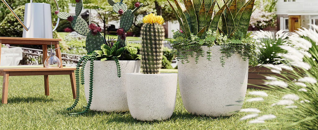 AEELLEEA Set of 3 MGO Planters, 16.9/14/11.2 in Round Indoor Outdoor Flower Pots with Drainage Holes, Stackable, White