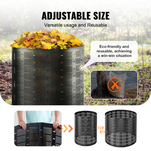 220 Gallon Expandable Outdoor Compost Bin, Large Capacity Garden Composter with Adjustable Size for Yard Leaf Recycling