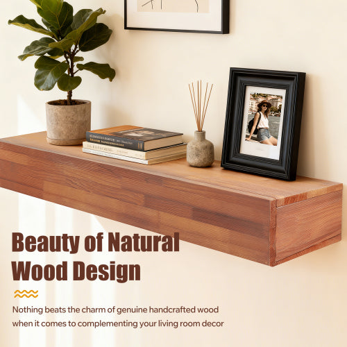 AEELLEEA 72-Inch Solid Wood Floating Fireplace Mantel Shelf, Brown, 9 x 6 Inches, 80 lb Capacity
