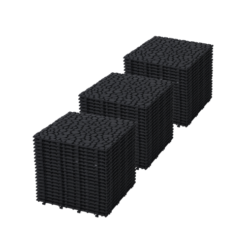 AEELLEEA 12x12 Inch Black Interlocking Deck Tiles, Pebble Pattern Plastic Floor Tiles, Waterproof Non-Slip, Pack of 60 for Bathroom, Patio, Balcony