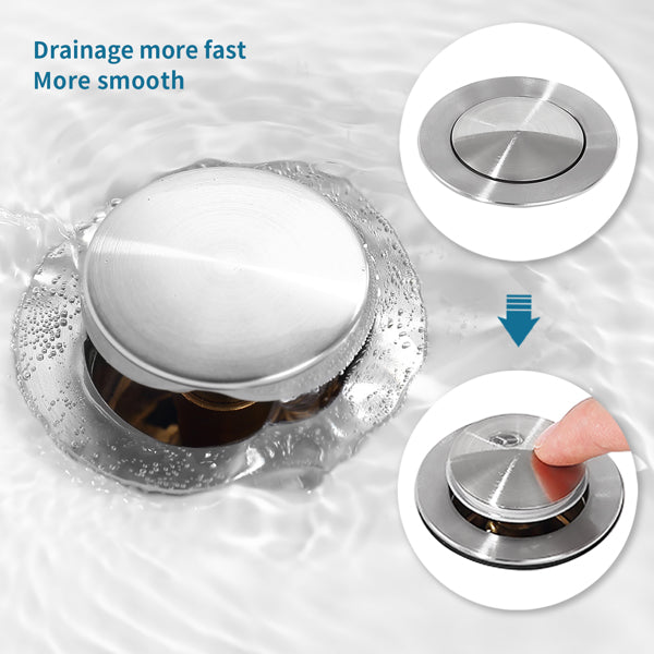 Brushed Nickel Pop Up Sink Drain, Bathroom Vanity Drain with Overflow, SUS304 Stainless Steel Push Button Lavatory Drain Stopper, 1-1/4" Tailpiece