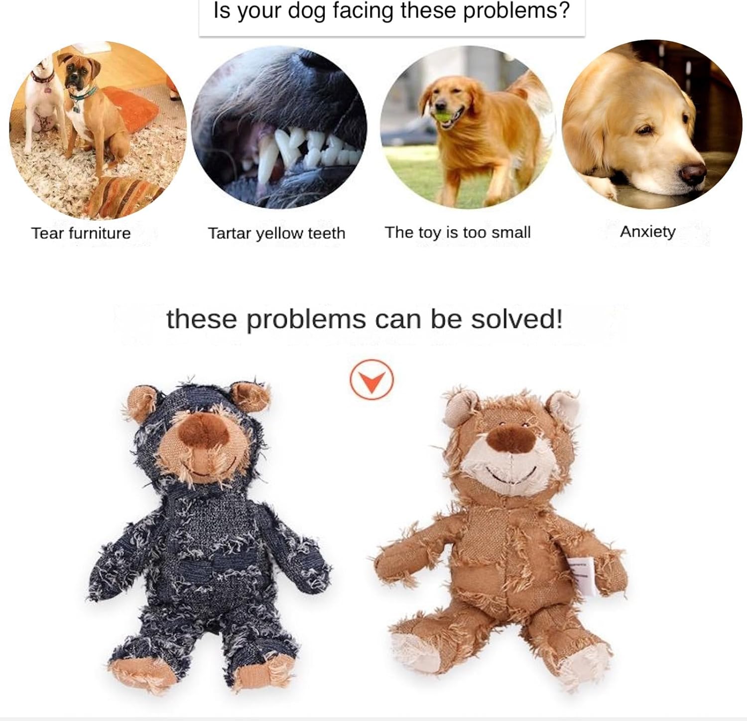 ZippyPaws Dog Companion for Heavy Chewers- Indestructible Robust Bear Dog Toy, Resistant Squeaky Dog Toys for Heavy Chewers
