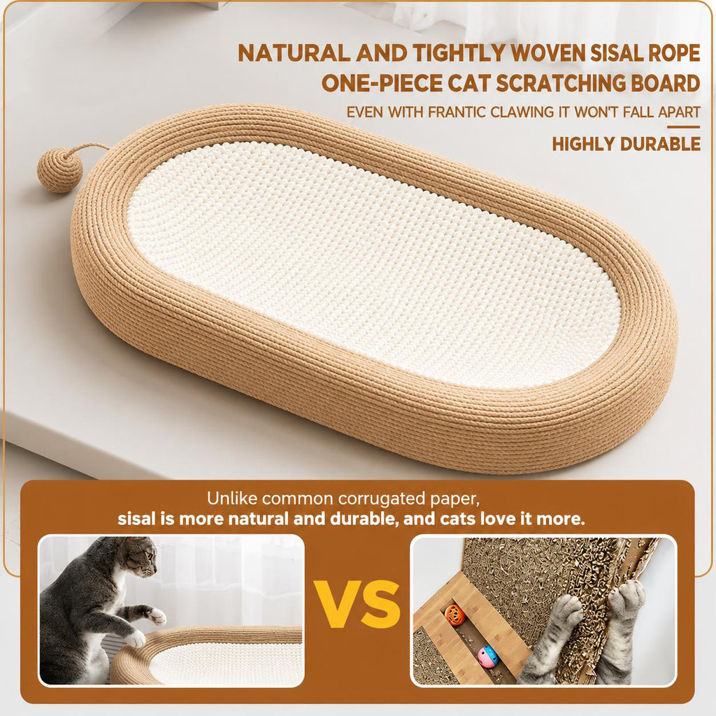 Oval Sisal Cat Scratcher Bed Lounge, 24x15x3.5 Inch Anti-Slip Multi-Purpose Pet Rest Furniture for Indoor Cats