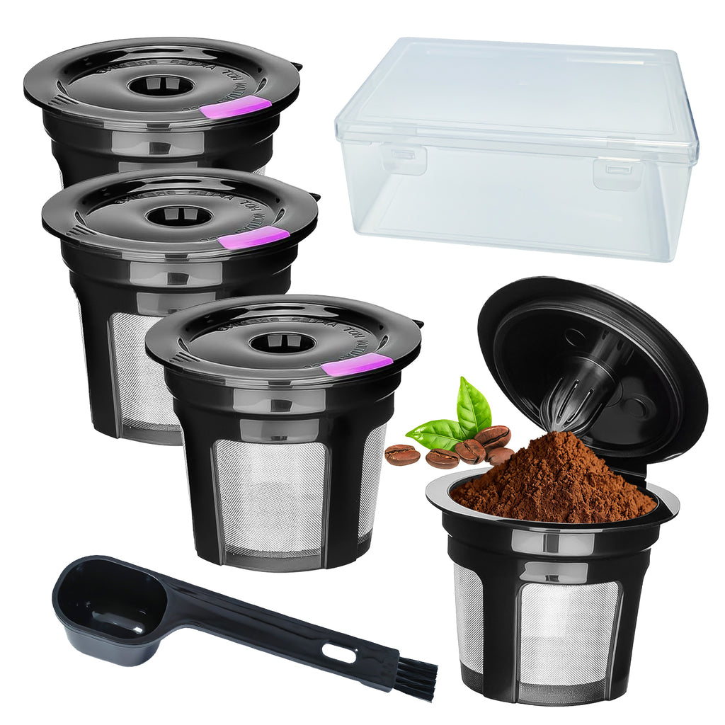 AEELLEEA Reusable Coffee Pods Filter Kit 2"x1.57", 4 Pack Refillable Coffee Capsules with Storage Box & Spoon, Fits 1-Prong Coffee Machines