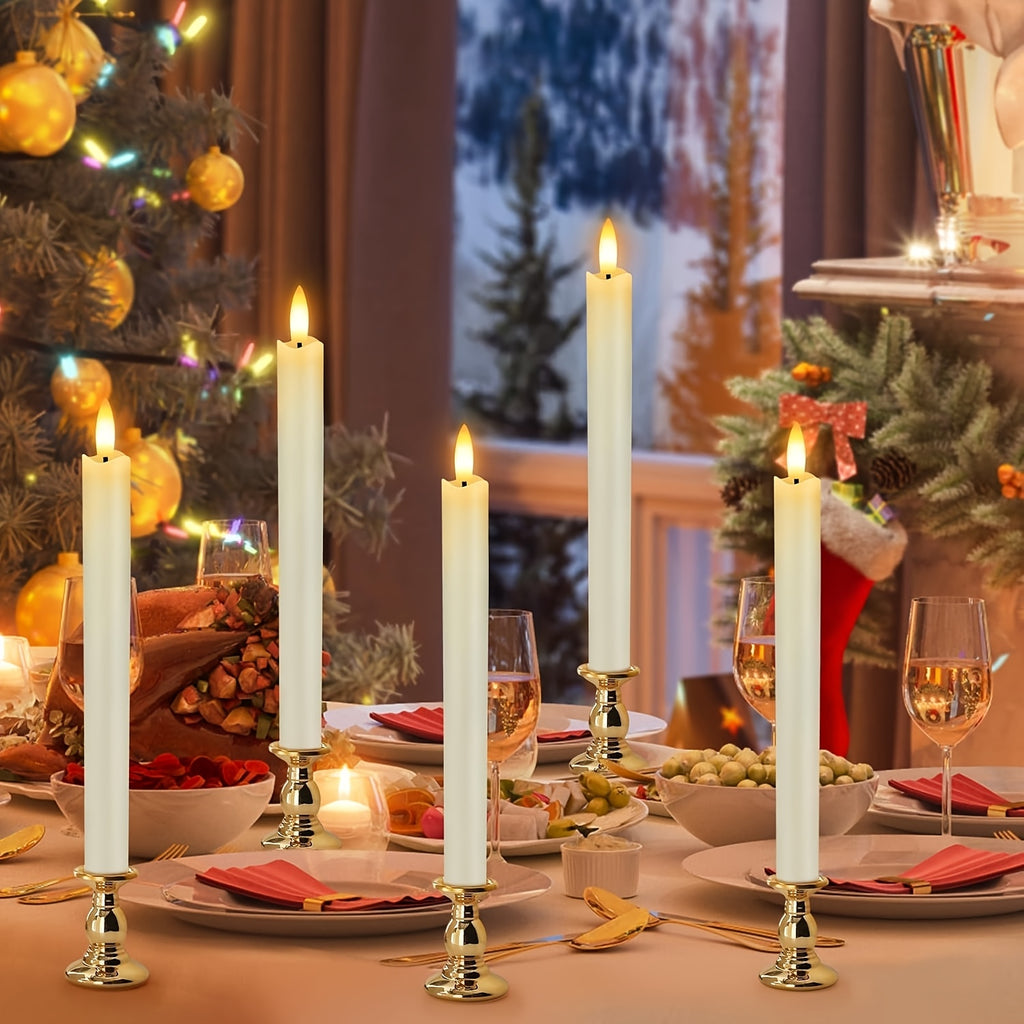 Flameless Ivory Taper Candles Flickering with 10-Key Remote, LED Warm 3D Wick Light Window Candles Real Wax Pack of 10, Christmas Home Wedding Decor