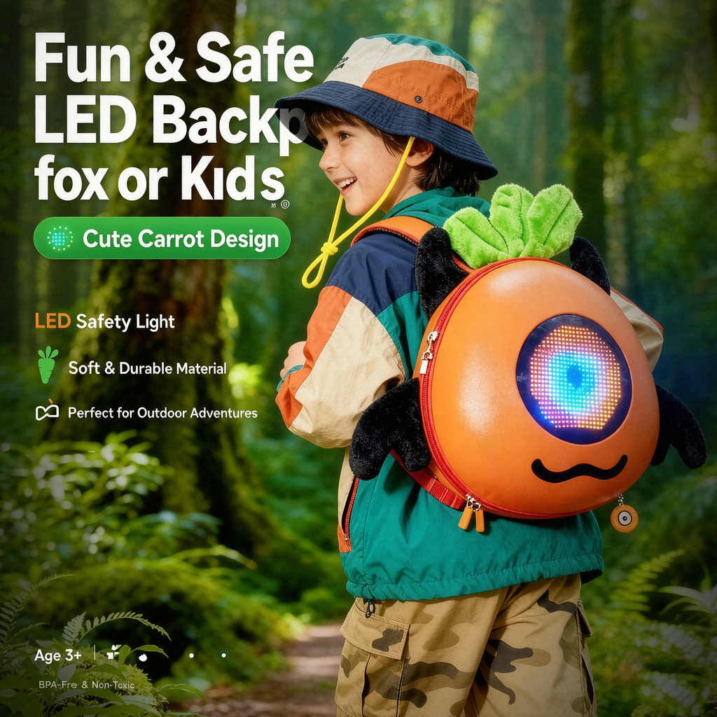 Kids LED Backpack, 3D ABS Shell Backpack with Adjustable Shoulder Straps and Sponge Cushion, Outdoor Backpack for Cycling, Hiking and Skateboarding