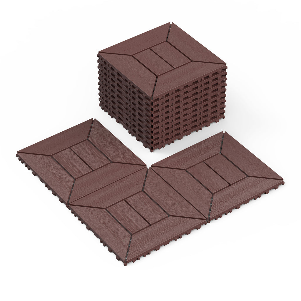 AEELLEEA 12 Inch Wood Grain Interlocking Deck Tiles, Snap Together Outdoor Patio Flooring Tiles, Cuttable Drainage Floor Tiles for Pool Backyard Balcony