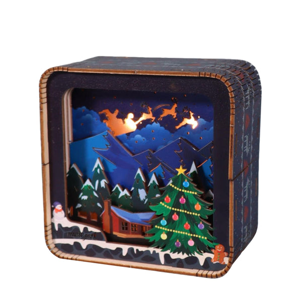 Aeelleea 3D Wooden Puzzle Night Light, DIY Christmas Scene Model Kit, Handcraft Wooden Desk Decor Lamp for Home Holiday Tabletop Ornament
