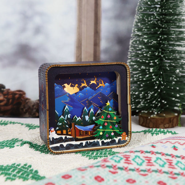 Aeelleea 3D Wooden Puzzle Night Light, DIY Christmas Scene Model Kit, Handcraft Wooden Desk Decor Lamp for Home Holiday Tabletop Ornament