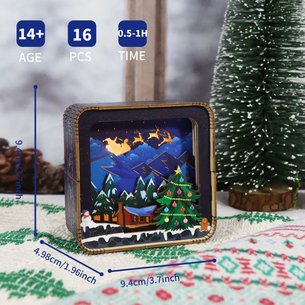 Aeelleea 3D Wooden Puzzle Night Light, DIY Christmas Scene Model Kit, Handcraft Wooden Desk Decor Lamp for Home Holiday Tabletop Ornament