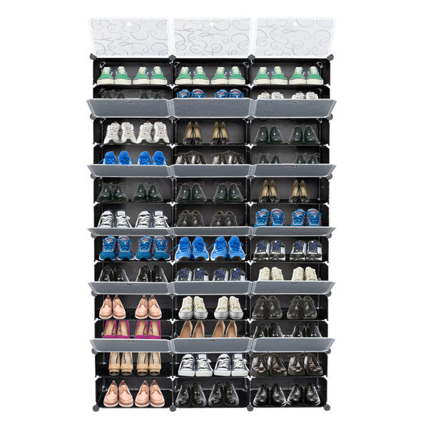 Shoe Rack Multi Tier 72 Inch, Black Tall Shoe Shelf with 3 Clear Storage Boxes, Entryway Closet Shoe Organizer for Shoes