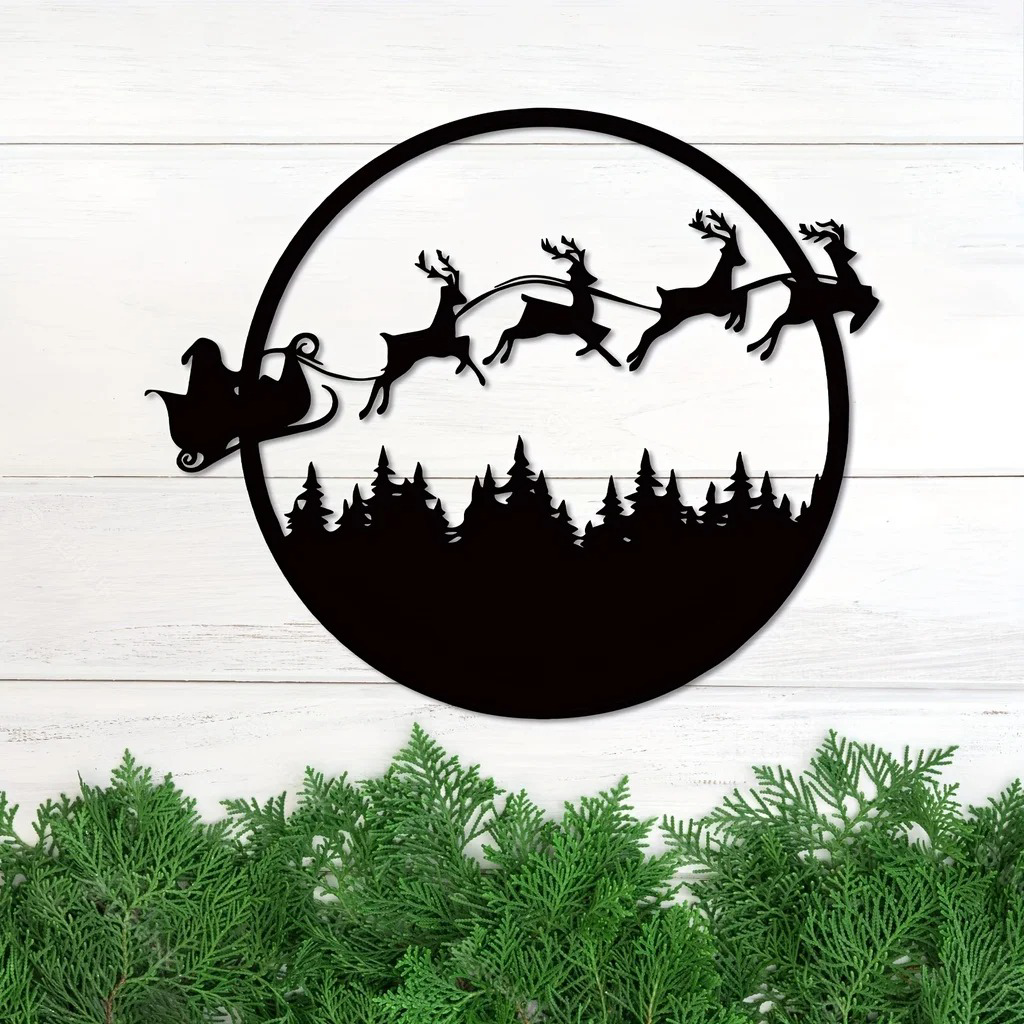 AEELLEEA-Reversible Double Sided Iron Wall Sign, Halloween & Christmas Dual Theme Hanging Decor, Weather Resistant Metal Holiday Wall Art