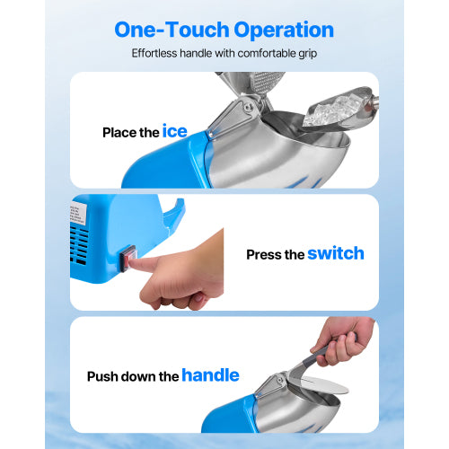 Ice Crusher Machine, 286lbs/hr, 4 Blades Snow Cone Maker, Stainless Steel Shaved Ice Machine with Bowl & Cover, 300W for Home & Commercial, Blue