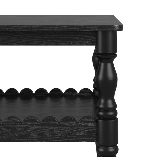 AEELLEEA 43.3" Black Farmhouse Coffee Table with Storage Shelf, Rustic Rectangular Living Room Center Table with Turned Legs