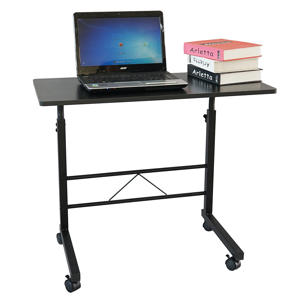 AEELLEEA- Adjustable Height Rolling Side Table, Mobile Chipboard Steel End Table with Wheels