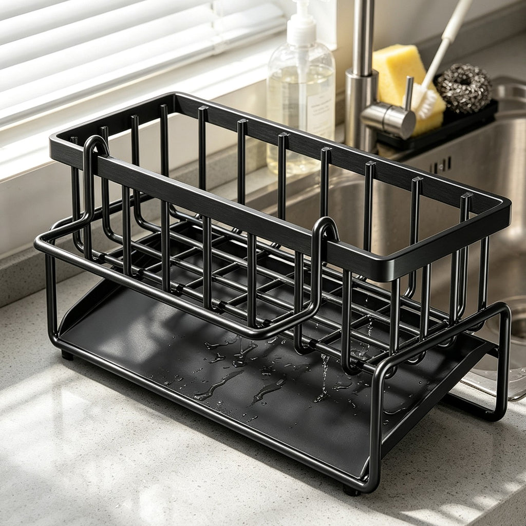 AEELLEEA-Metal Kitchen Sink Caddy Organizer, Swivel Drain Sponge Holder for Countertop, No Drill Sink Side Storage Rack