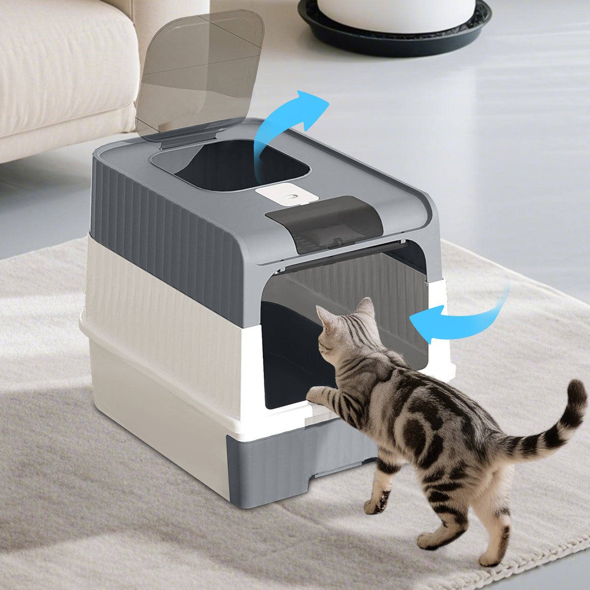Enclosed Cat Litter Box with Lid, Anti-Tracking Fence, Drawer Tray & Scoop, Odor Control, Large, for Indoor Cats - Black, Gray, Blue, Pink