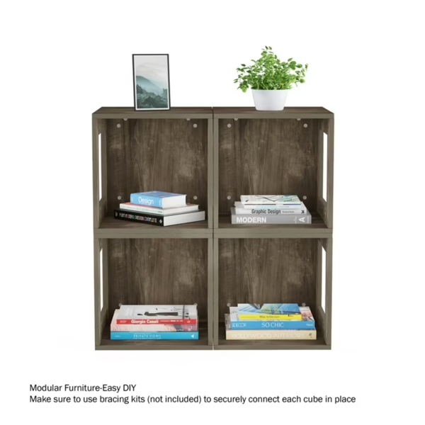 AEELLEEA 15.75" Modular Cube Storage Organizer, Wood Grain Side Table and Record Storage Shelf, Brown