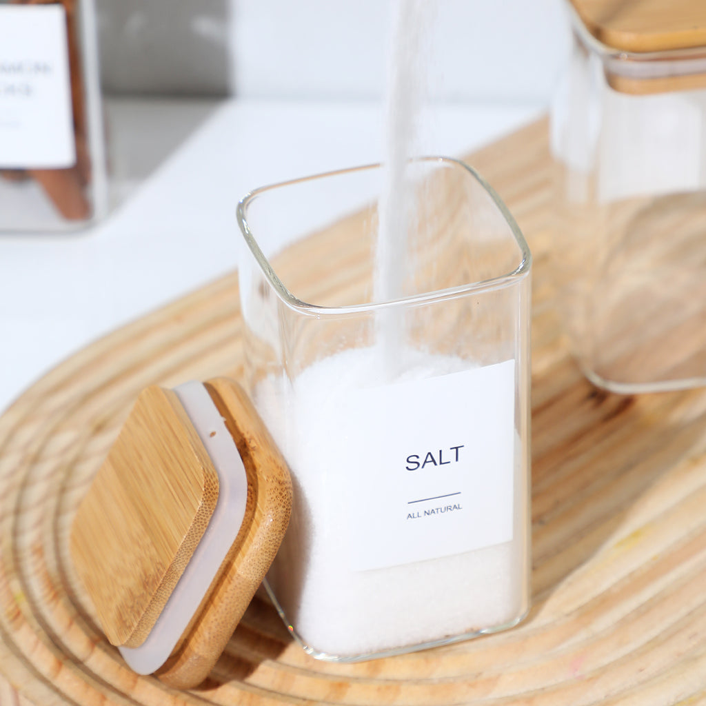 12-Pack 4 oz Square Glass Spice Jars with Bamboo Lids and 70 Labels, Clear Seasoning Storage Containers