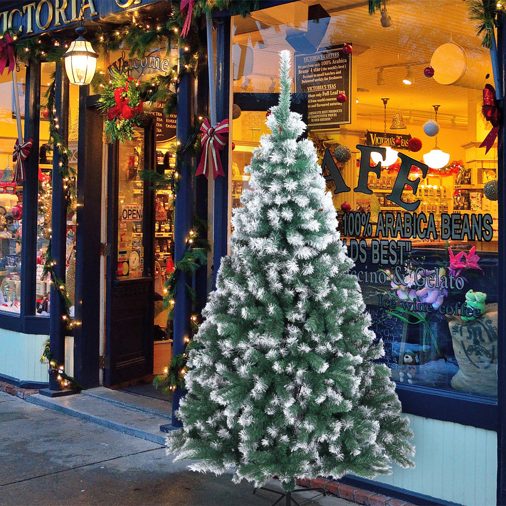 AEELLEEA- 7FT Unlit Full Artificial Christmas Pine Tree, PVC Holiday Xmas Tree with Metal Stand, Realistic Branches