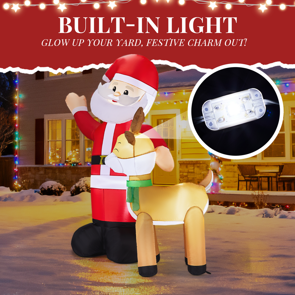 AEELLEEA-Christmas Inflatable Santa & Reindeer Decoration with Built-in LED Lights, Large 74.8 FT Tall