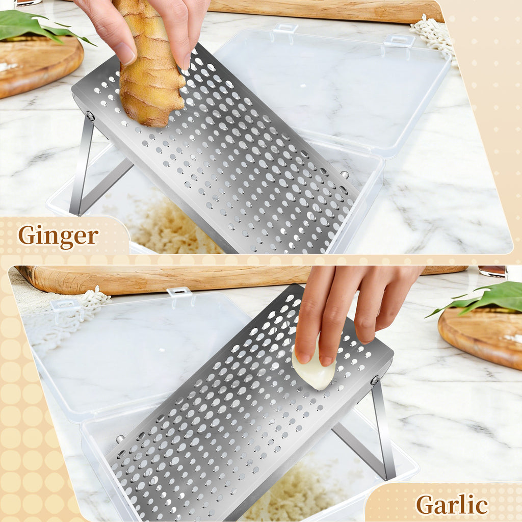 Food Grade Stainless Steel Cheese Grater with Storage Box & Brush, Multi-use for Cheese, Ginger, Garlic & Chocolate