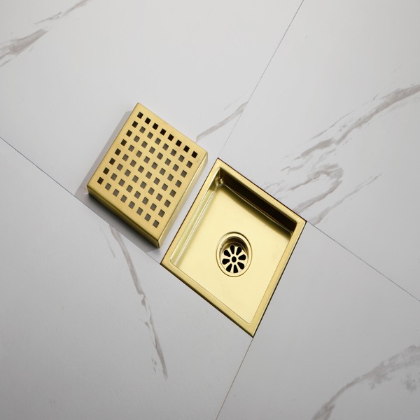 6 Inch Square Shower Floor Drain, 304 Stainless Steel Removable Grid Grate, Rust‑Resistant for Bathroom Kitchen Garage