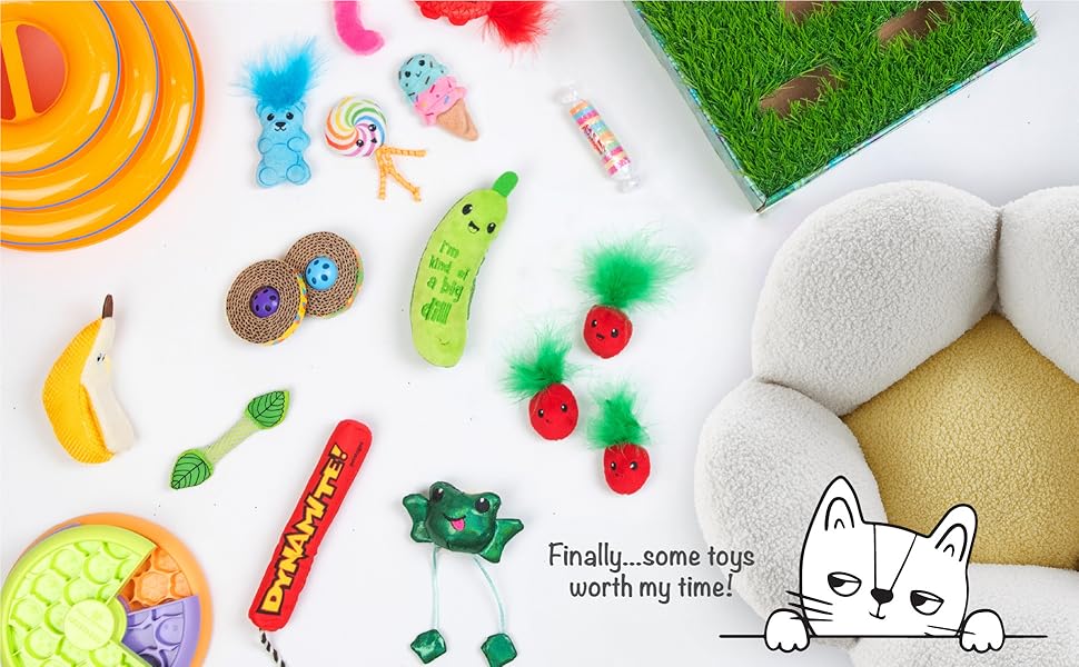 Catstages Crunchy Pickle Kicker Toy with Catnip and Dental Mesh, Pickle Shape, Plush and Crinkle Cat Toy for Kicking, Tossing, and Teeth Cleaning, Green