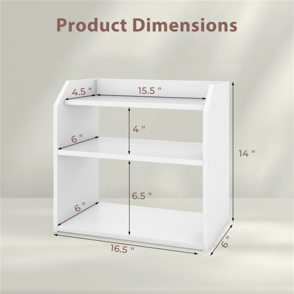 3 Tier Desktop Storage Shelf, White Wood Countertop Organizer Stepped Design, Kitchen Spice Rack Book Shelf Plant Stand for Office Home