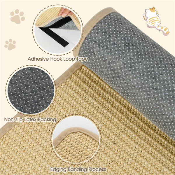 2 Pcs Sisal Cat Scratcher Mat, Natural Sisal Cat Scratching Pad with Hook Loop, Wall Floor Sofa Cat Scratch Mat Furniture Protector