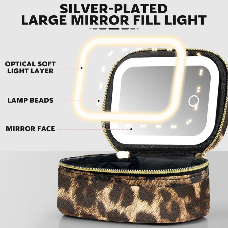 LED Lighted Makeup Bag 3 Colors  Removable Mirror Travel Train Case