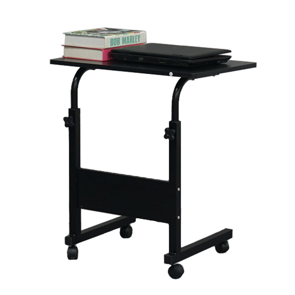 AEELLEEA-Adjustable Height Mobile Side Table with Baffle, Rolling Chipboard Steel End Table, Portable Removable Small Desk