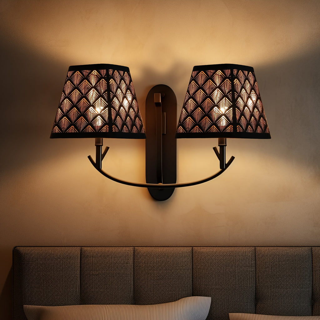 "Set of 2 Square Metal Lamp Shades with Etched Arrow Design, Black & Gold Finish, 3.55 x 5.6 Inches for Table or Floor Lamps"