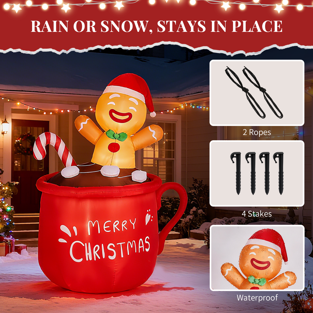 AEELLEEA-Christmas Inflatable Decoration, Gingerbread Man in Hot Cocoa Cup with Warm White LED Lights, Indoor Outdoor Holiday Yard Decor
