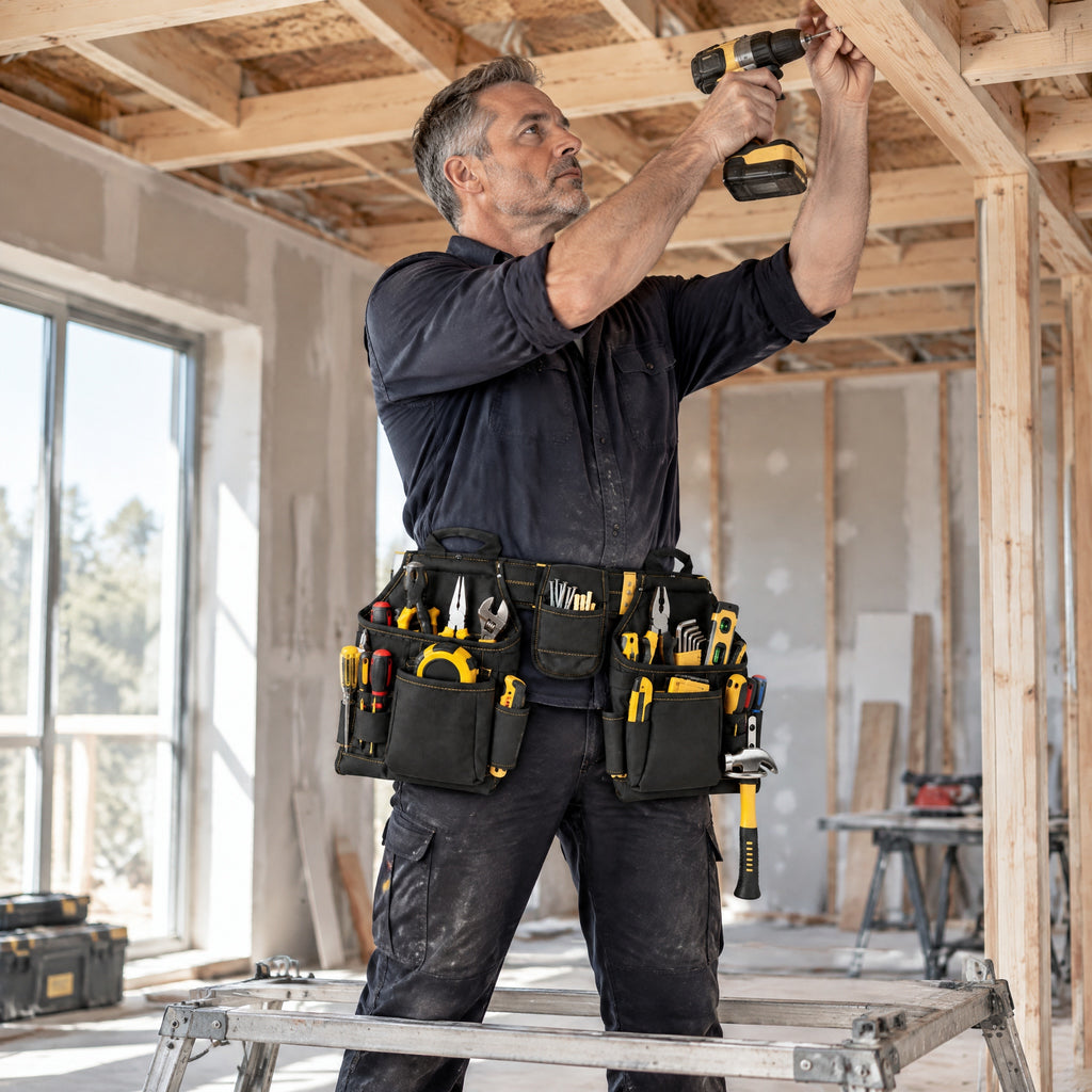 AEELLEEA-20-Pocket Heavy Duty Tool Belt, Adjustable Waist Tool Organizer with Hammer Holder