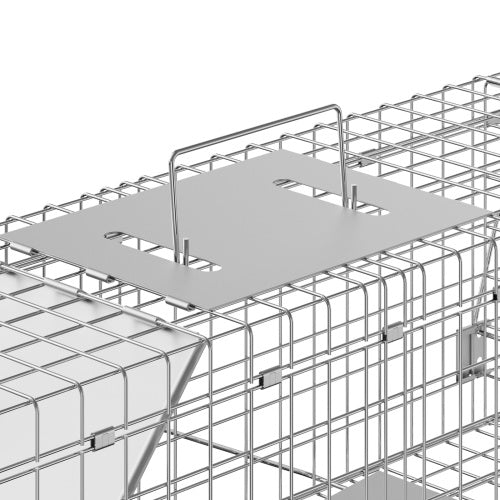 Live Animal Cage Trap, 24"x8"x8", Humane Galvanized Iron Folding Trap with Handle for Cats, Rabbits, Raccoons, Squirrels & More