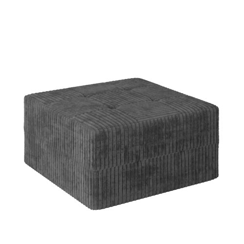 AEELLEEA Black Square Upholstered Ottoman, Ribbed Fabric Footrest, Modern Accent Furniture, 33.07 Inch