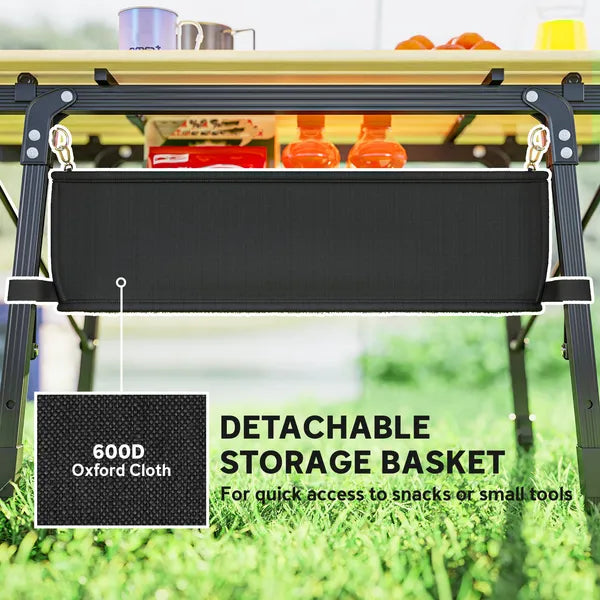 Aeelleea 35.4 Inch Aluminum Folding Camping Table, Portable Outdoor Picnic BBQ Table with Storage Bag & Side Organizer, Brown