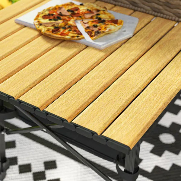 Aeelleea 35.4 Inch Aluminum Folding Camping Table, Portable Outdoor Picnic BBQ Table with Storage Bag & Side Organizer, Brown