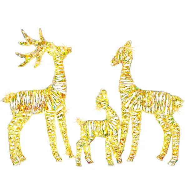 Aeelleea 3 Pack 2.4FT 2D Lighted Iron Elk Yard Decor, 4.5V 3.6W LED Metal Reindeer Silhouette for Outdoor Christmas Garden Lawn Decor