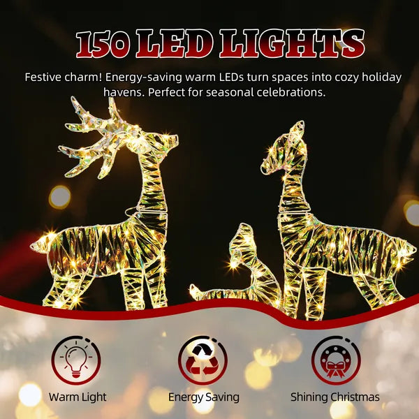 Aeelleea 3 Pack 2.4FT 2D Lighted Iron Elk Yard Decor, 4.5V 3.6W LED Metal Reindeer Silhouette for Outdoor Christmas Garden Lawn Decor