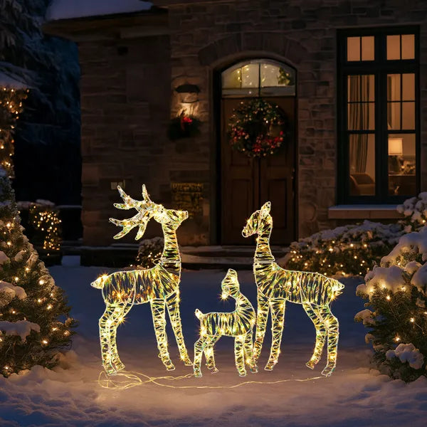 Aeelleea 3 Pack 2.4FT 2D Lighted Iron Elk Yard Decor, 4.5V 3.6W LED Metal Reindeer Silhouette for Outdoor Christmas Garden Lawn Decor