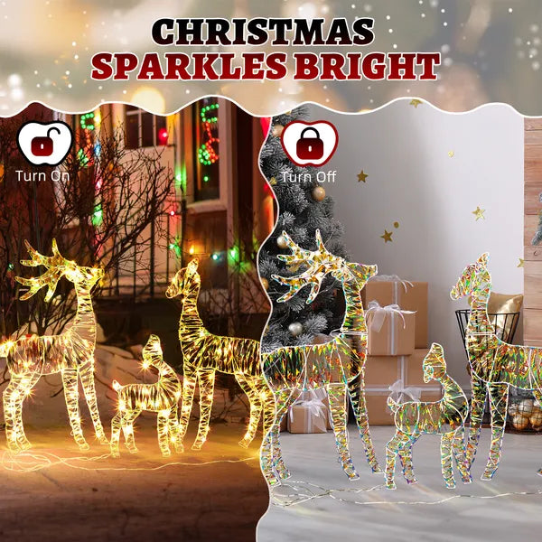 Aeelleea 3 Pack 2.4FT 2D Lighted Iron Elk Yard Decor, 4.5V 3.6W LED Metal Reindeer Silhouette for Outdoor Christmas Garden Lawn Decor