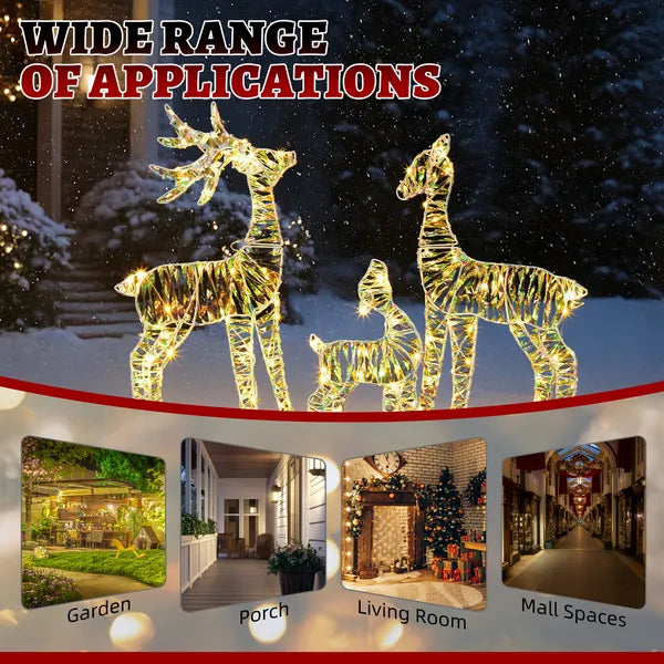 Aeelleea 3 Pack 2.4FT 2D Lighted Iron Elk Yard Decor, 4.5V 3.6W LED Metal Reindeer Silhouette for Outdoor Christmas Garden Lawn Decor
