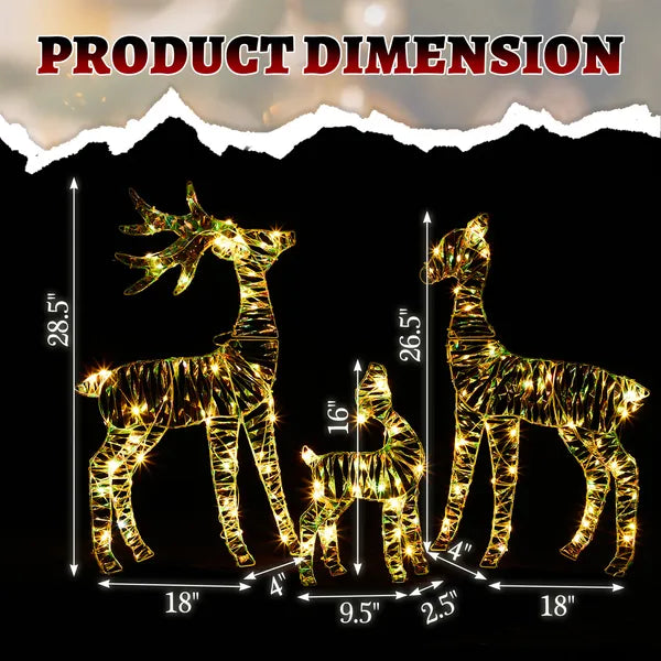 Aeelleea 3 Pack 2.4FT 2D Lighted Iron Elk Yard Decor, 4.5V 3.6W LED Metal Reindeer Silhouette for Outdoor Christmas Garden Lawn Decor