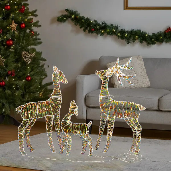 Aeelleea 3 Pack 2.4FT 2D Lighted Iron Elk Yard Decor, 4.5V 3.6W LED Metal Reindeer Silhouette for Outdoor Christmas Garden Lawn Decor
