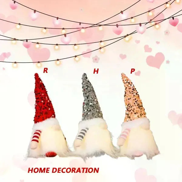 3PCS Light‑Up Christmas Gnome Plush Dolls, 12 Inch Glitter Sequin Swedish Hat Dwarf Ornaments, Home Table Holiday Decor & Gift
